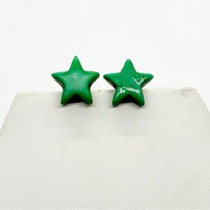 Earrings Stars Green Carved Stone Howlite Holiday Christmas Studs Post